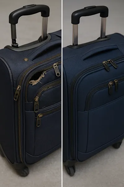 Ремонт чемоданов, до и после