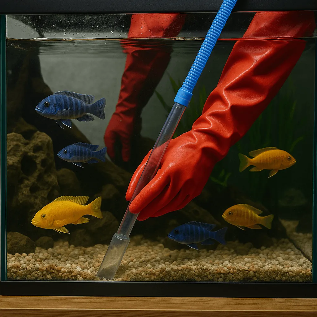 Чистка аквариума с цихлидами