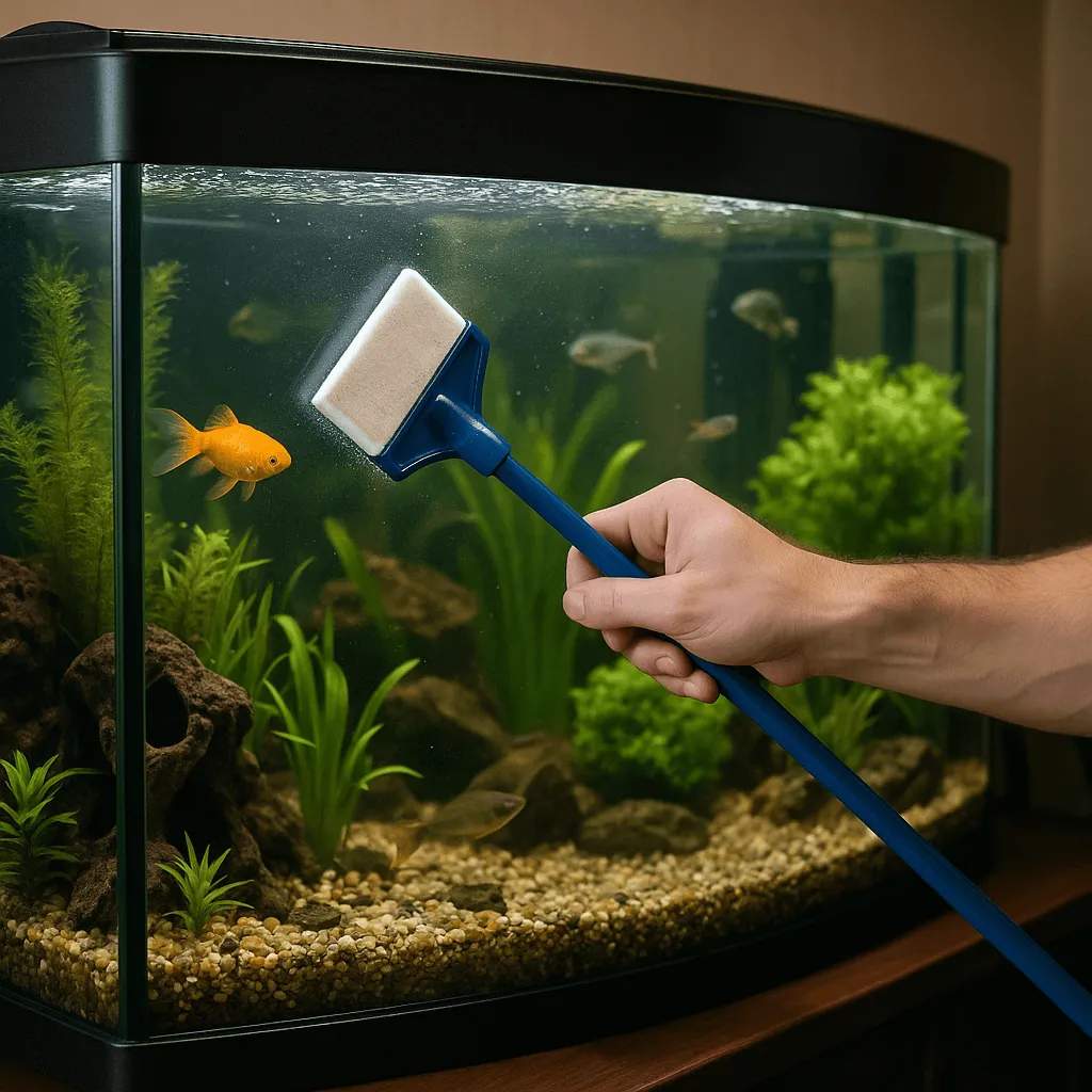 Чистка панорамных и угловых аквариумов