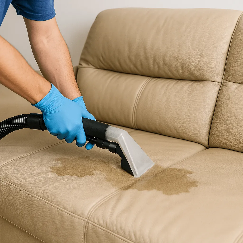 Чистка дивана с обивкой из натуральной кожи от мочи