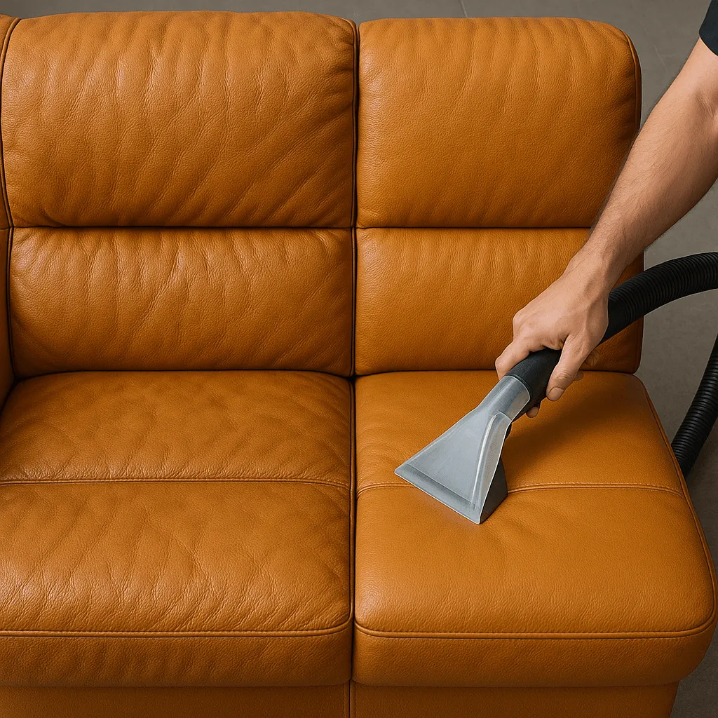 Химчистка моющим пылесосом кожаного дивана