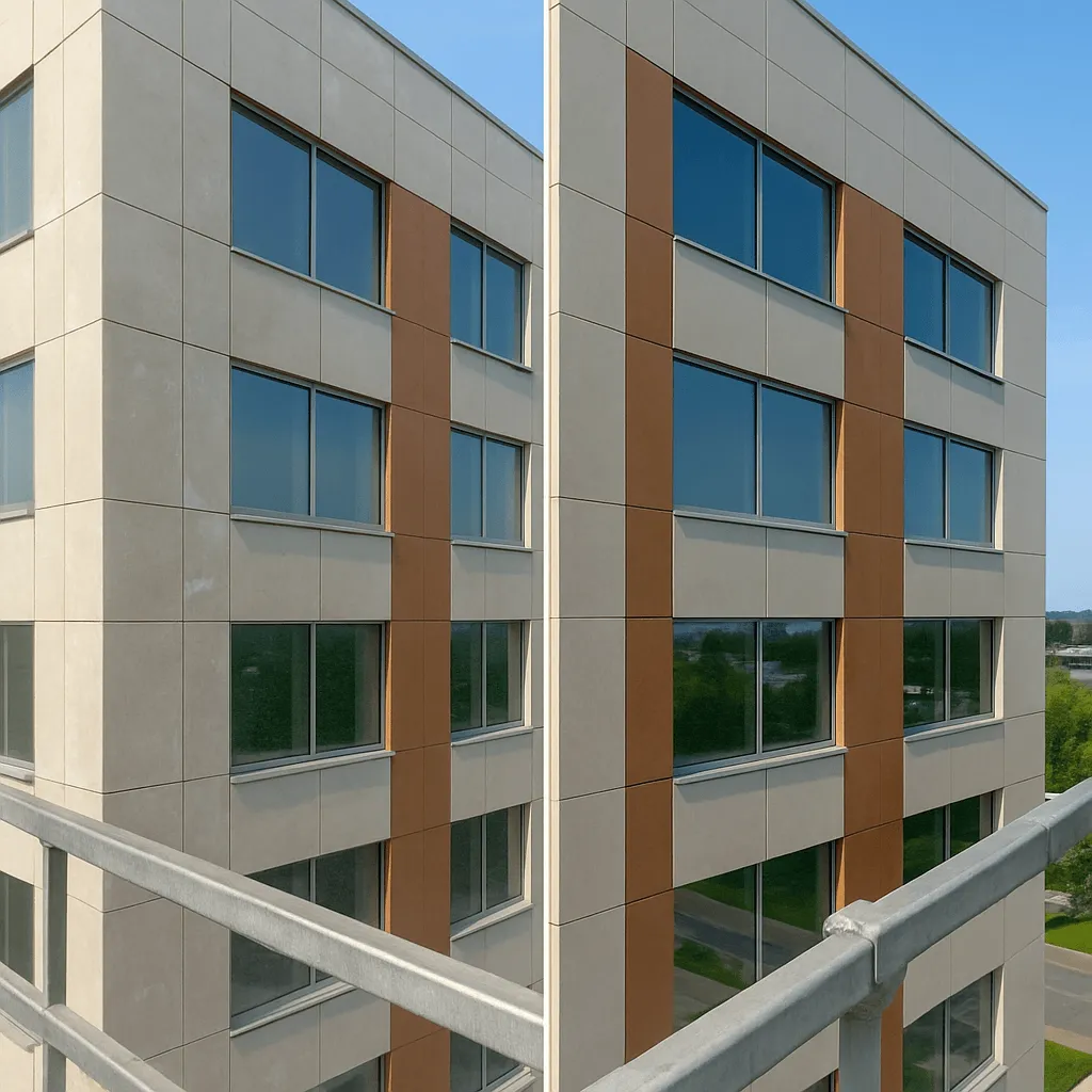 Мойка фасадов на высоте