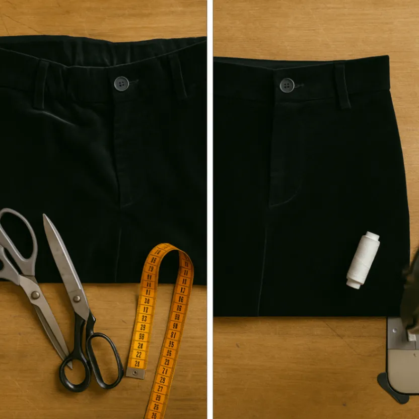 Подшив брюк, до и после